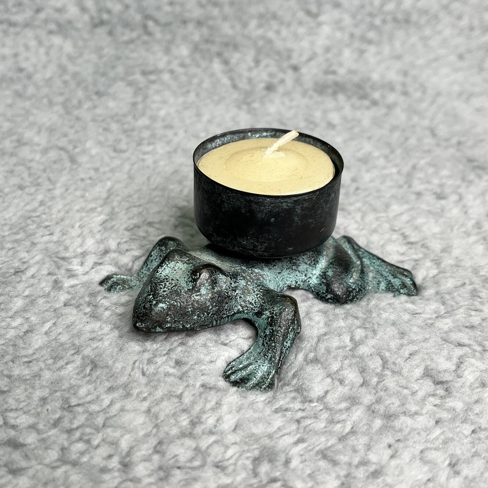 Brass Frog Candle Holder‎ Solid Metal Brass Patina 3x3